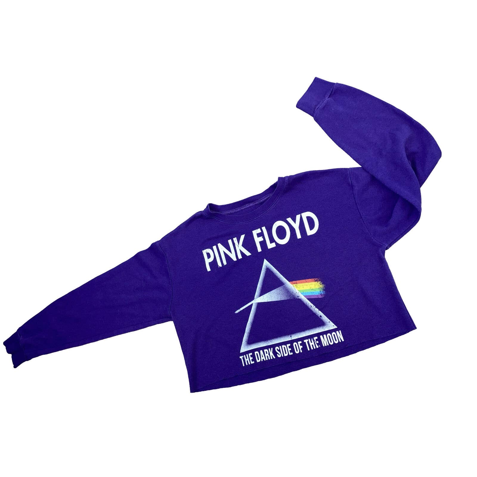 Pink Floyd Crop-Top Long Sleeve T-Shirt Medium Purple Dark-Side Tour Merch Tee